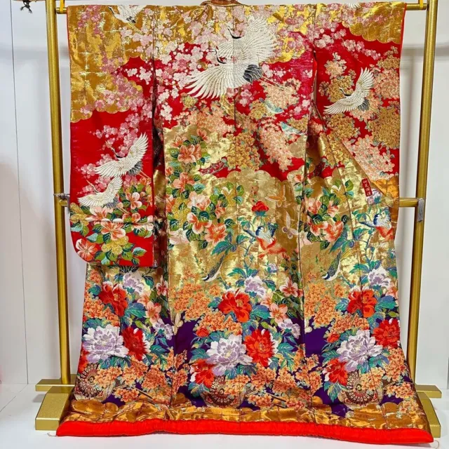 Japanese Silk Kimono Robe Uchikake Wedding Embroidery Antique U13