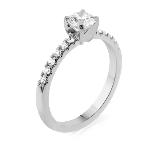 Solitaire Engagement Diamond Ring TCW 0.55 14k White Gold side stones GIA