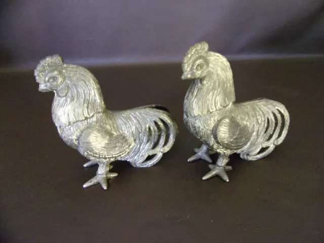 Pair Of Vintage Metal Rooster Figurines (Unmarked)