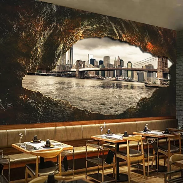 Papier Peint 3D Grotte Vue  New York  Revetement Mural Haute Qualite 4 Finitions