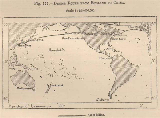 Direct route from England to China. World. Canada 1885 old antique map chart