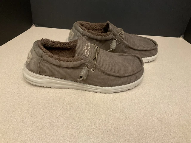 Mens Hey Dude WALLY Corduroy Hickory Faux Fur Lined Slip On Comfort Shoes. SZ 8