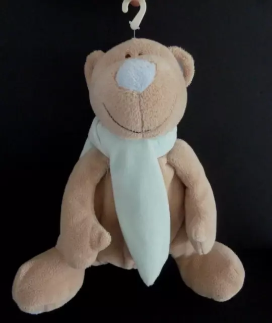 X6. DOUDOU PELUCHE JOLLYBABY OURS beige marron écharpe bleu 23cm - ETAT NEUF *