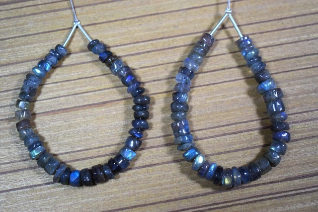 5-7MM Natural Blue Flashy Labradorite Smooth Wheel Gemstone 5" Loose Beads... 2