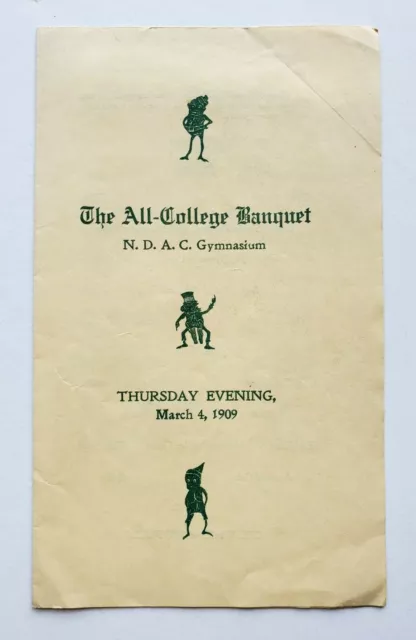 1909 North Dakota Agricultural College All College Banquet Program Yells NDSU