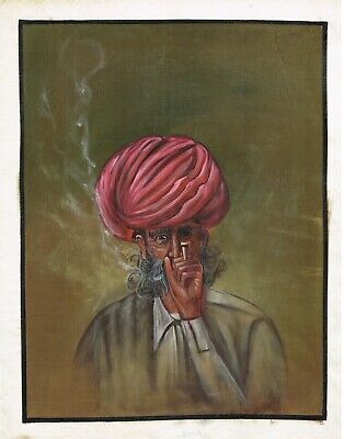 Indien Peinture Miniature Ancien (Chilam) Fumoir Homme Œuvre Sur Soie Vêtements