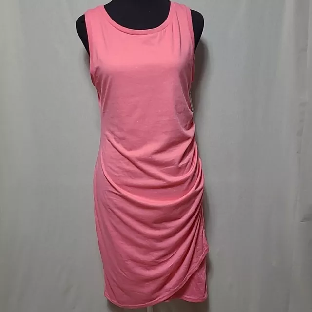 Leith Ruched Bodycon Sleeveless Tulip Skirt Hem Tank Dress Bright Pink L Barbie