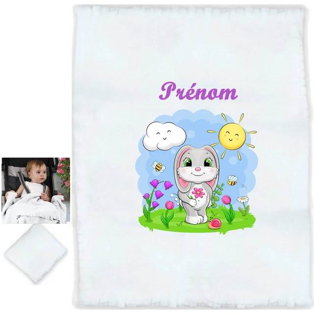 plaid lapin  bébé personnalisé cadeau naissance texte choix réf 31