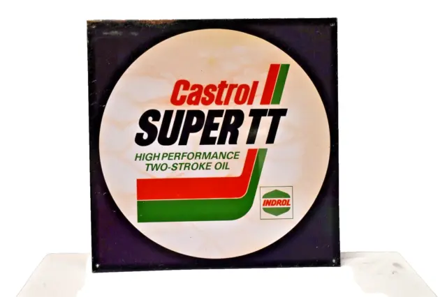 Vintage Castrol Olio Motore Firmare Board Pubblicità Latta Lito Indrol Due Tempi
