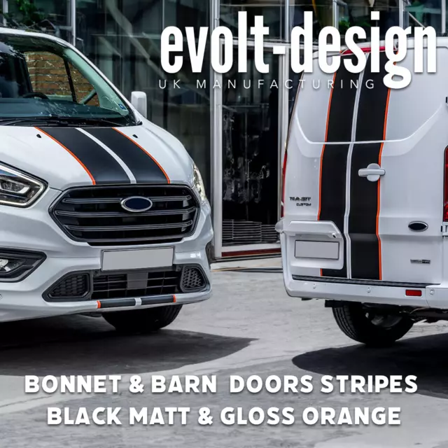 For Ford Transit Custom  Bonnet & Barn Door Stripes Graphics Decals  Stickers