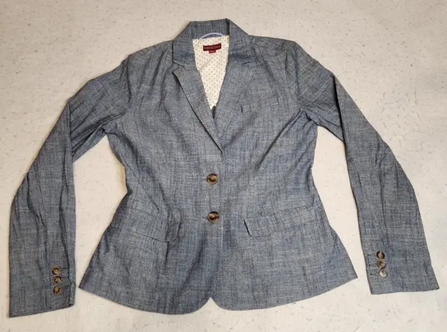 Merona Womens Blazer Size S Navy Notched Collar Button-Up Long Sleeve EUC