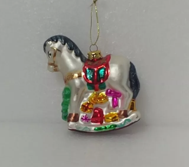 Blown Glass Rocking Horse Hanging Ornament 3  1/2 Inch Tall