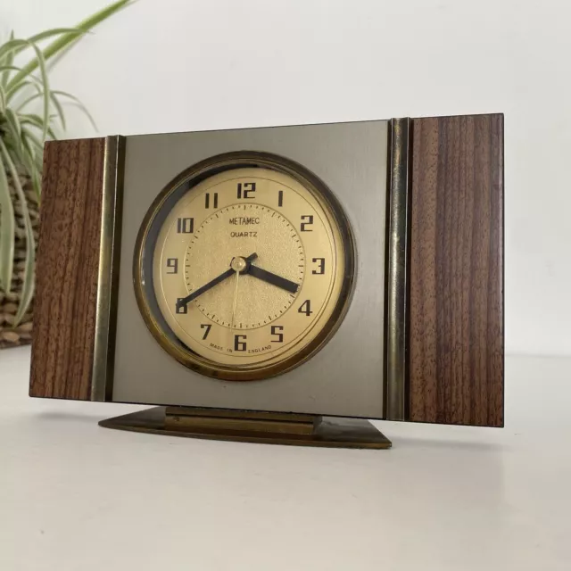 Vintage Metamec laminate  & Brass Quartz Mantle Clock