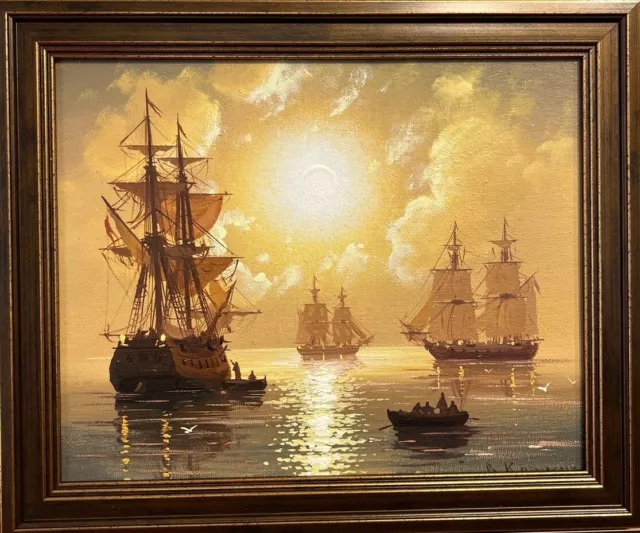 Segelschiff Sonne Meer Wellen Ölgemälde Handarbeit Bild Gemälde Unikat