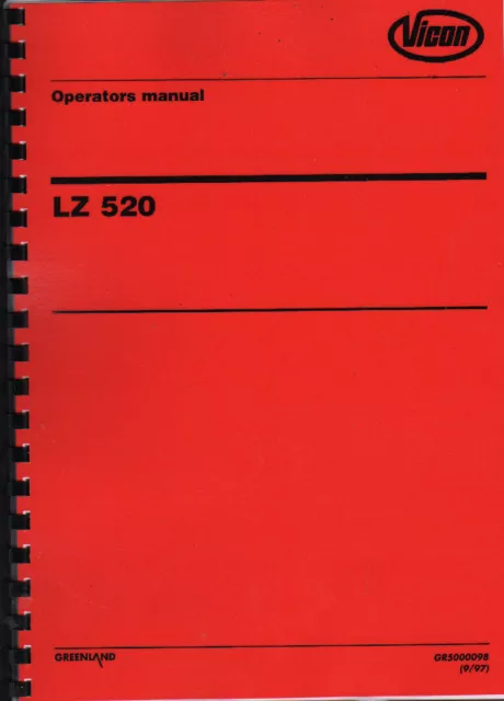 Vicon "LZ 520" Seed Drill Operators Instruction Book Manual