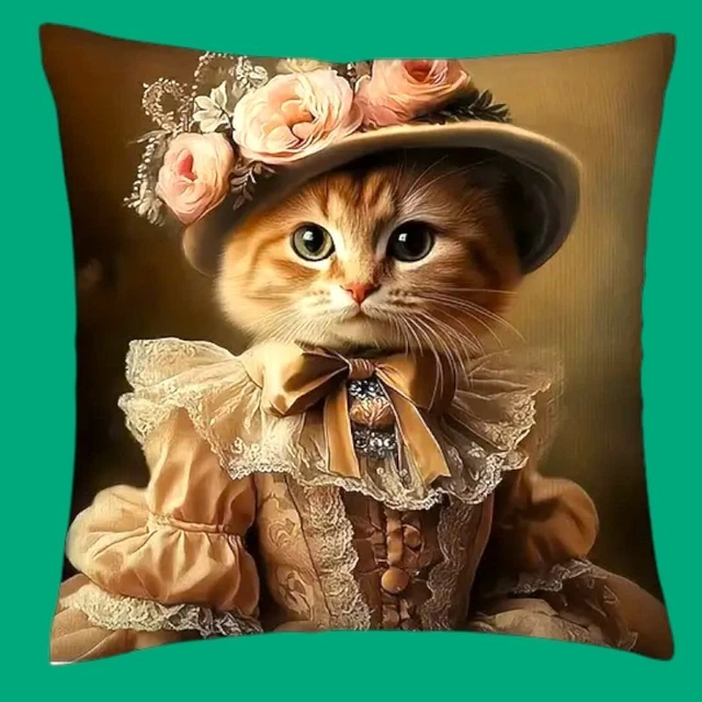 Housse de coussin chat humanisé costumé duchesse 45X45 cm