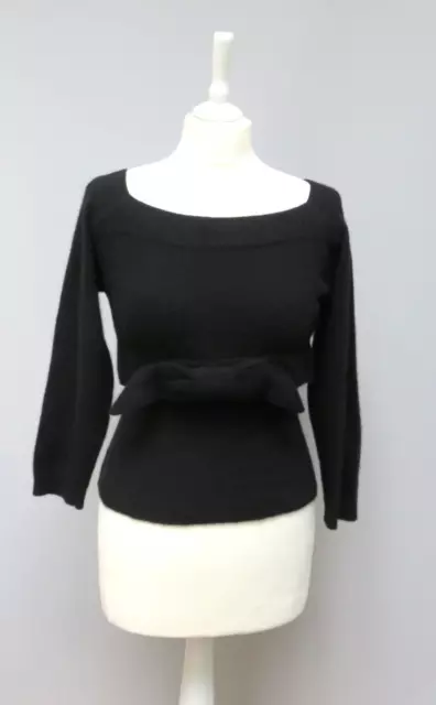 Vintage 1950s 100% Virgin Cashmere Dalton Bonwit Teller Black Bow Front Jumper S