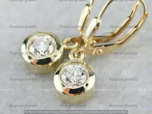2CT Bezel Moissanite Dangle Drop Earrings Womens 14K Yellow Gold Plated Silver