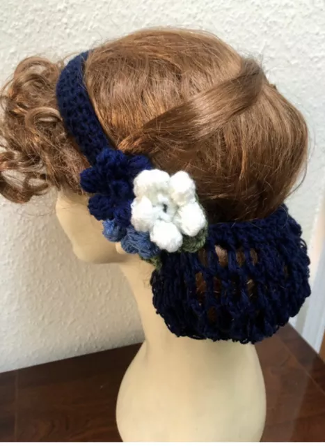 1940s Navy handmade hair snood wartime ww2 Flowers New