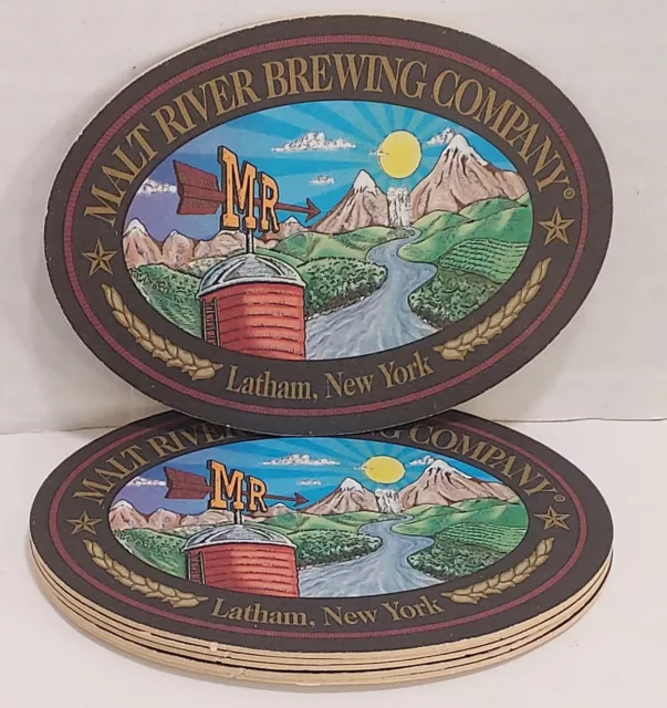 Beer Coasters~Malt River Brewing Company~Latham NY~Lot of (6)~Cardboard~Oval~NOS