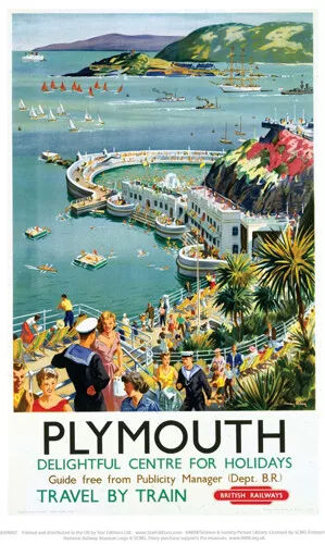 Vintage Plymouth - Seaside Delightful Center Railway Travel Poster A1/A2/A3/A4