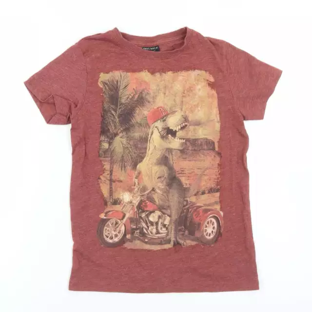 NEXT Boys Red Cotton Basic T-Shirt Size 8 Years Crew Neck - Dinosaur