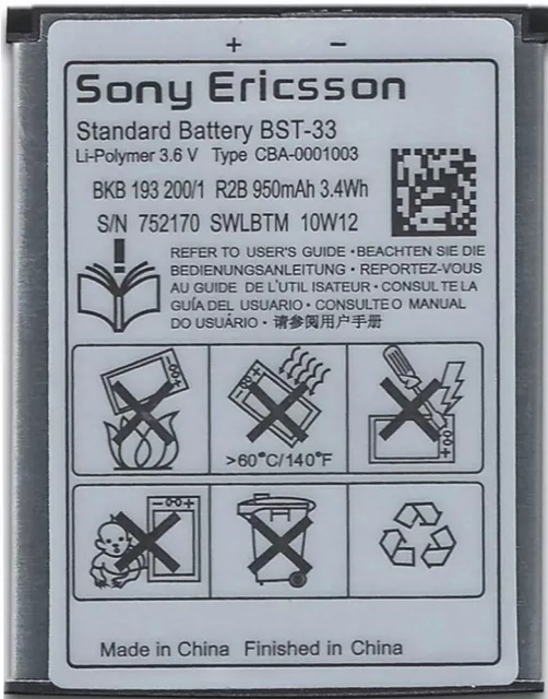 Batterie Originale BST-33 Pour Sony Ericsson - Compatible W850i, W880i, W890 - Neuf Sous Blister