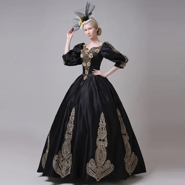 Women's Renaissance Rose Embrodiery Dress Royal Court Dress Medieval Ball Gown