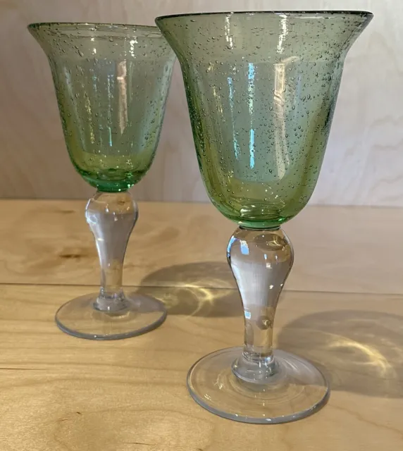 Artland Iris Seeded Green glass, 14 oz. Goblets, Set of 2