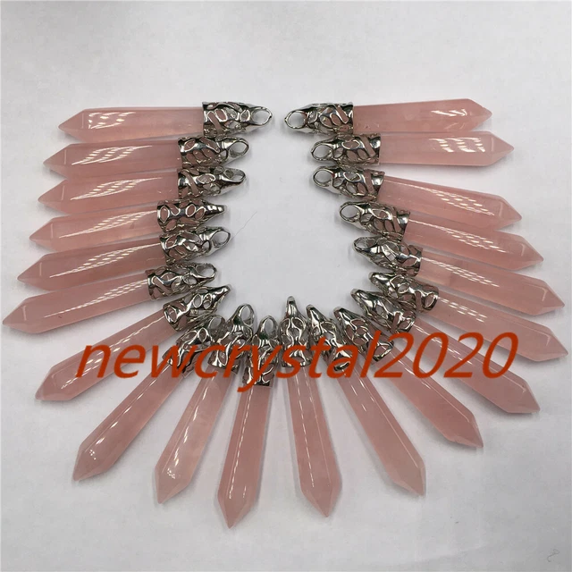 wholesale! Natural rose quartz obelisk crystal wand pendant point pendulum 50PCS