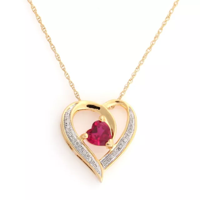 Simulated Ruby & Natural Diamond Accent Heart Pendant  14K Gold Plated Sterlg