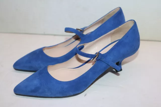 Authentic Prada Blue Suede Point Toe Pumps with Strap Size 38.5 2