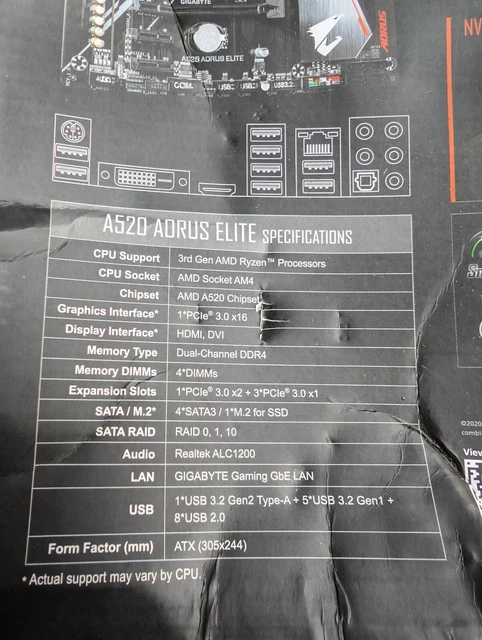 GIGABYTE A520 AORUS ELITE Socket Am4/A520/Ddr4/S-Ata 600/Atx £80.00 ...