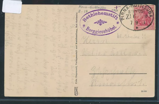 37321) Bahnpost Ovalstempel Pirna - Gottleuba ZUG 39, Karte 1921