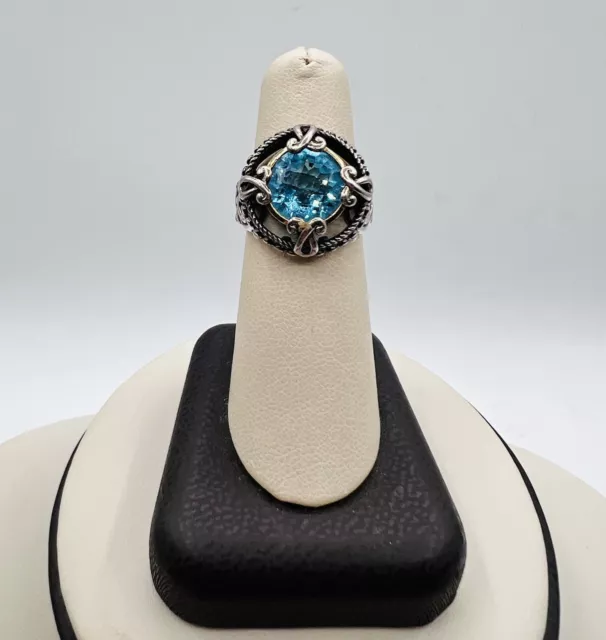 Vintage Designer Signed (ash) Sterling Silver/14K Gold Blue Topaz Ring Size 7.25