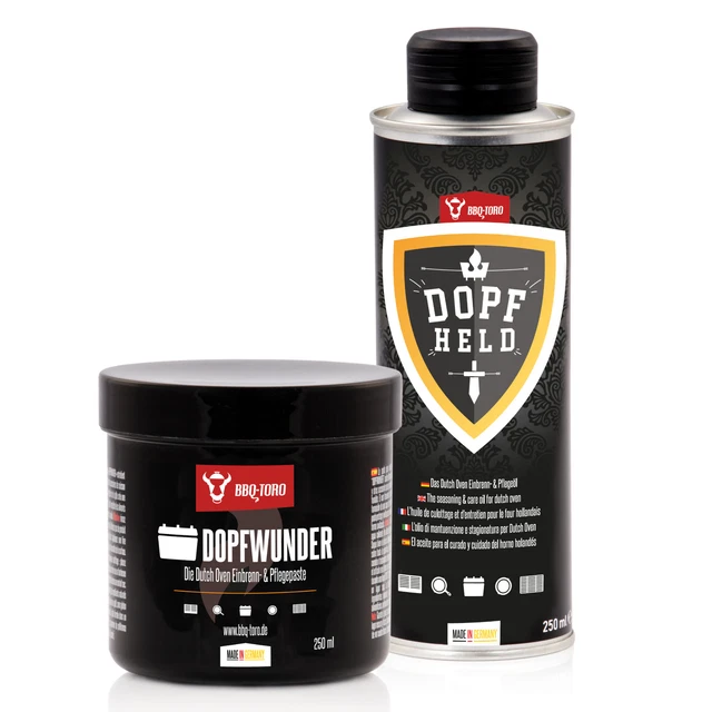 BBQ-Toro Dutch Oven Pflege Set mit DOPFWUNDER Pflegepaste und DOPFHELD Pflegeöl