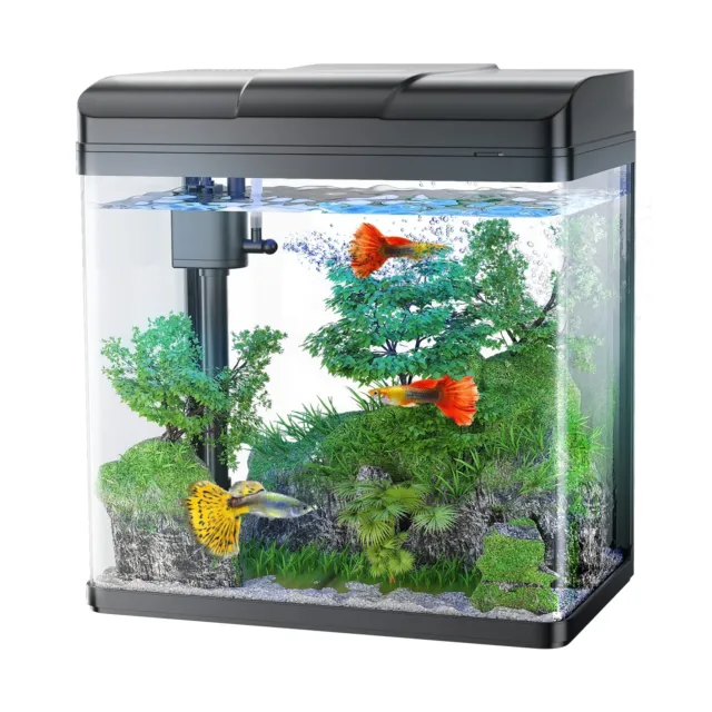 PONDON Fish Tank, 1.7 Gallon Glass Aquarium with Air Pump & LED Light & Filte...
