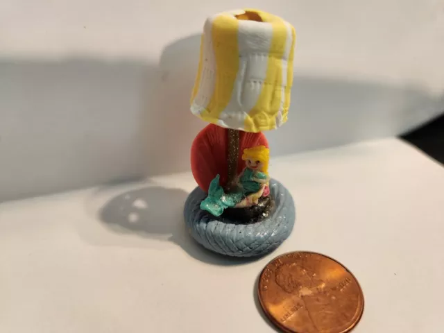 1pc Custom Clay Dollhouse Miniature Mermaid Lamp, Yellow & White Shade and Shell