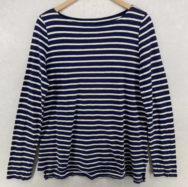 EILEEN FISHER Top M Organic Cotton Jersey Striped Boat Neck Long Sleeve Blue