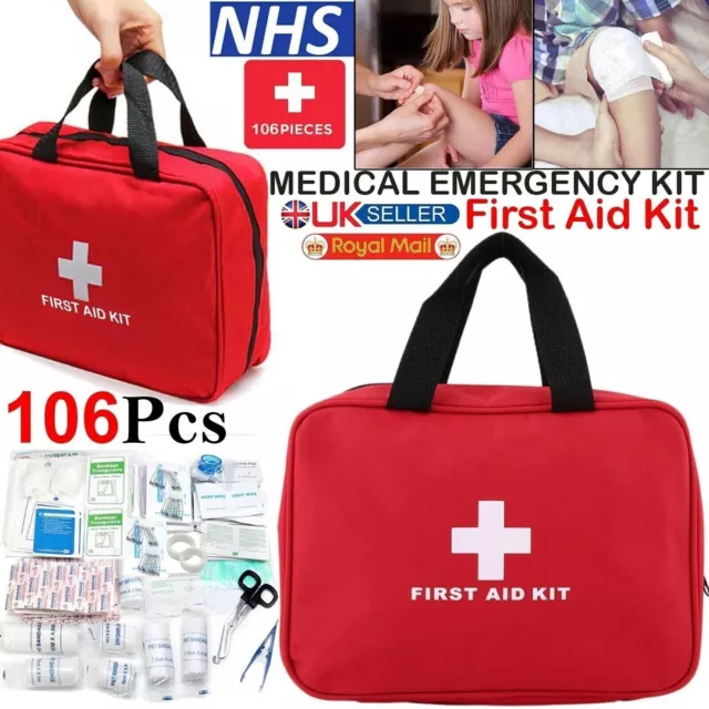 106 Pieces First Aid Kit Medical Emergency Home Travel Car Taxi Work 1St Aid Uk