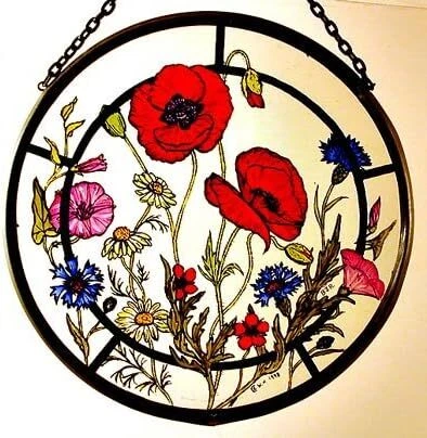 Decorative Hand Painted Stained Glass Window Sun Catcher/Roundel in a Cornfield