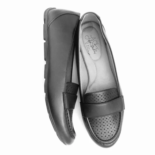Life Stride Sz 8 Black Loafers Slip On Shoes Flats Womens Comfort Casual Driving