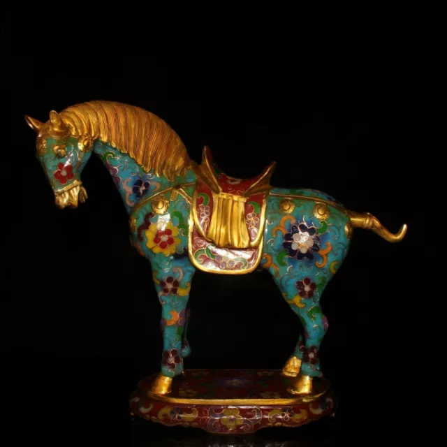 10.6" Exquisite Chinese old antique bronze Cloisonne usher Horse Statue