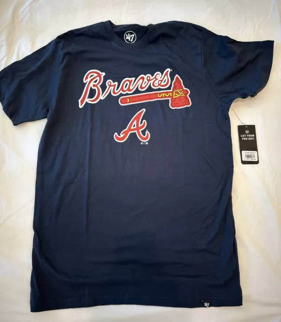 Atlanta Braves Shirt Mens Small Blue '47 Brand MLB Baseball Cotton Crew New