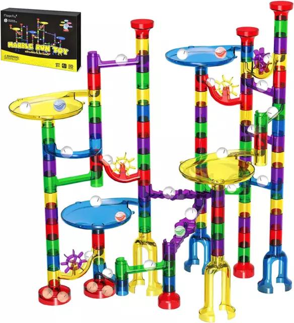 Marble Run Set, 127 Pcs Marble Race Track for Kids with Glass Marbles