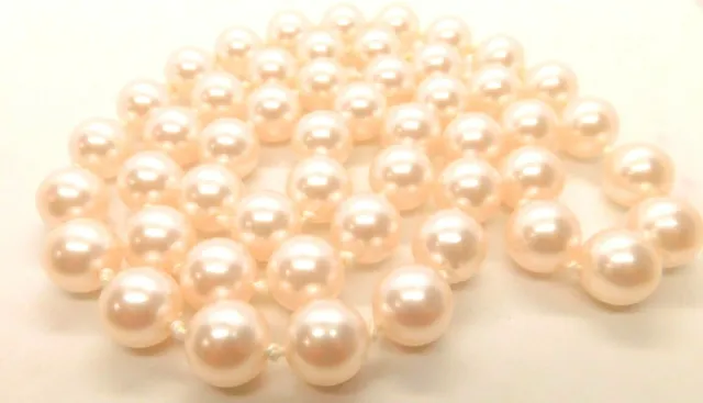 30" Large 14mm Faux Pearl Acrylic Bead Hand Tied Necklace Barley Pink  #JEX21