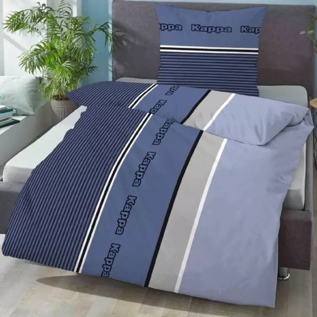 Kappa Linon Bettwäsche 4tlg 135x200 cm Streifen blau schwarz weiß grau