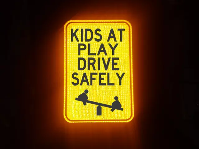 KIDS AT PLAY DRIVE SAFELY road sign, 18X12, DRIVE SLOWLY, SCHOOL, SLOW DOWN