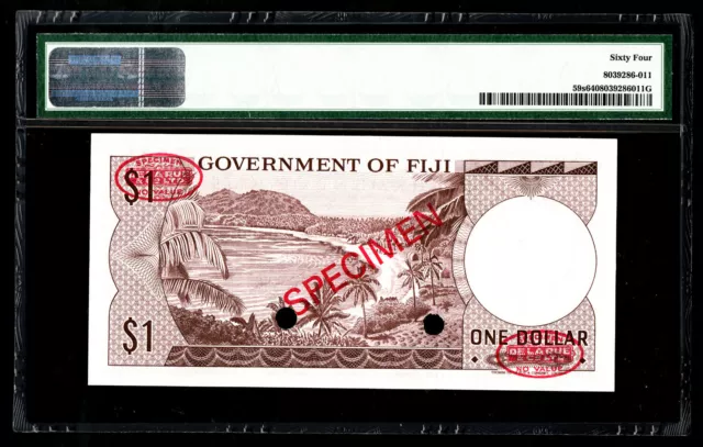 Fiji $1 Dollar ND 1969 SPECIMEN Note P. 59 - 59s PMG 64 Choice UNC QEII Rare 2