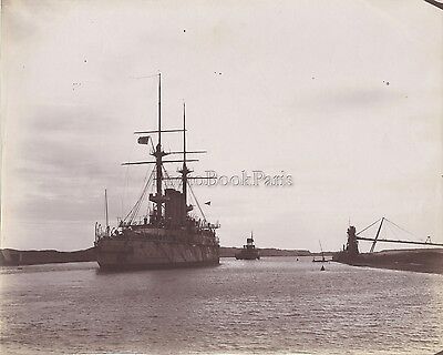 Egypte Canal de Suez Bateau militaire Travaux Vintage Albumine ca 1895